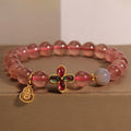 Fortune Jewel Strawberry Quartz Four-leaf Clover Lucky Gourd Healing Bracelet