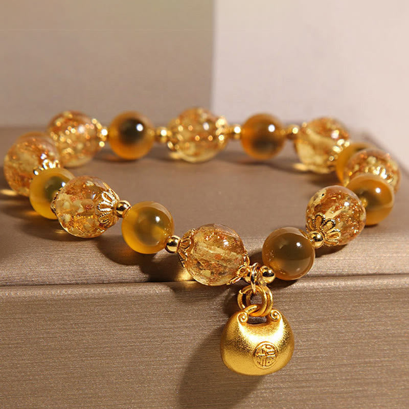 Fortune Jewel Yellow Candy Agate Fu Character Blessing Bag Healing Bracelet