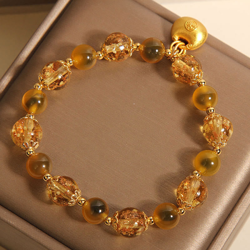 Fortune Jewel Yellow Candy Agate Fu Character Blessing Bag Healing Bracelet