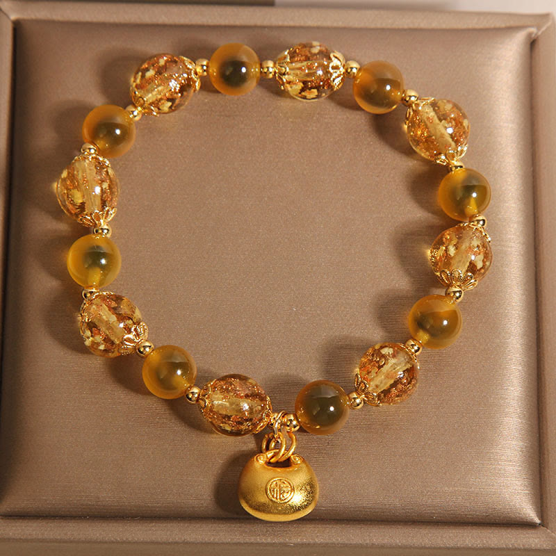 Fortune Jewel Yellow Candy Agate Fu Character Blessing Bag Healing Bracelet
