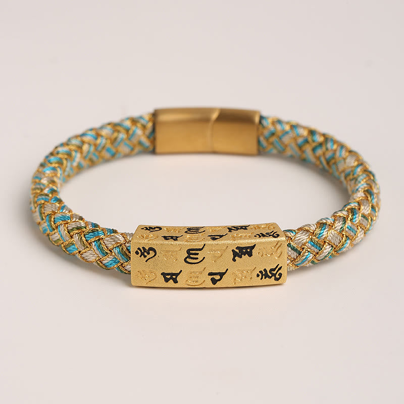 Fortune Jewel Tibetan Om Mani Padme Hum Various Colors Rope Gold Thread Diamond Knot Luck Buckle Bracelet