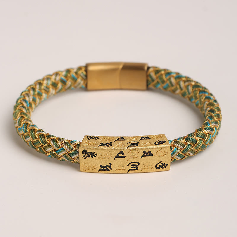 Fortune Jewel Tibetan Om Mani Padme Hum Various Colors Rope Gold Thread Diamond Knot Luck Buckle Bracelet