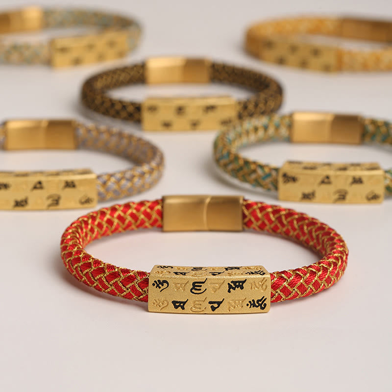 Fortune Jewel Tibetan Om Mani Padme Hum Various Colors Rope Gold Thread Diamond Knot Luck Buckle Bracelet