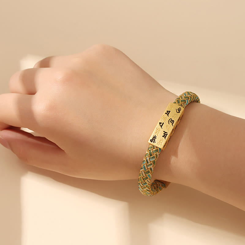 Fortune Jewel Tibetan Om Mani Padme Hum Various Colors Rope Gold Thread Diamond Knot Luck Buckle Bracelet