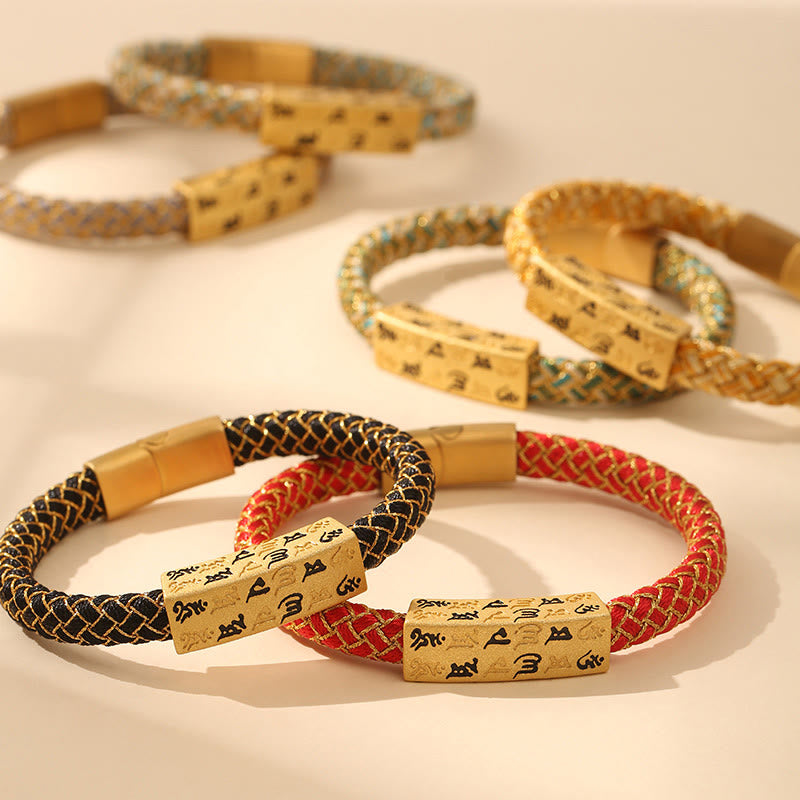 Fortune Jewel Tibetan Om Mani Padme Hum Various Colors Rope Gold Thread Diamond Knot Luck Buckle Bracelet