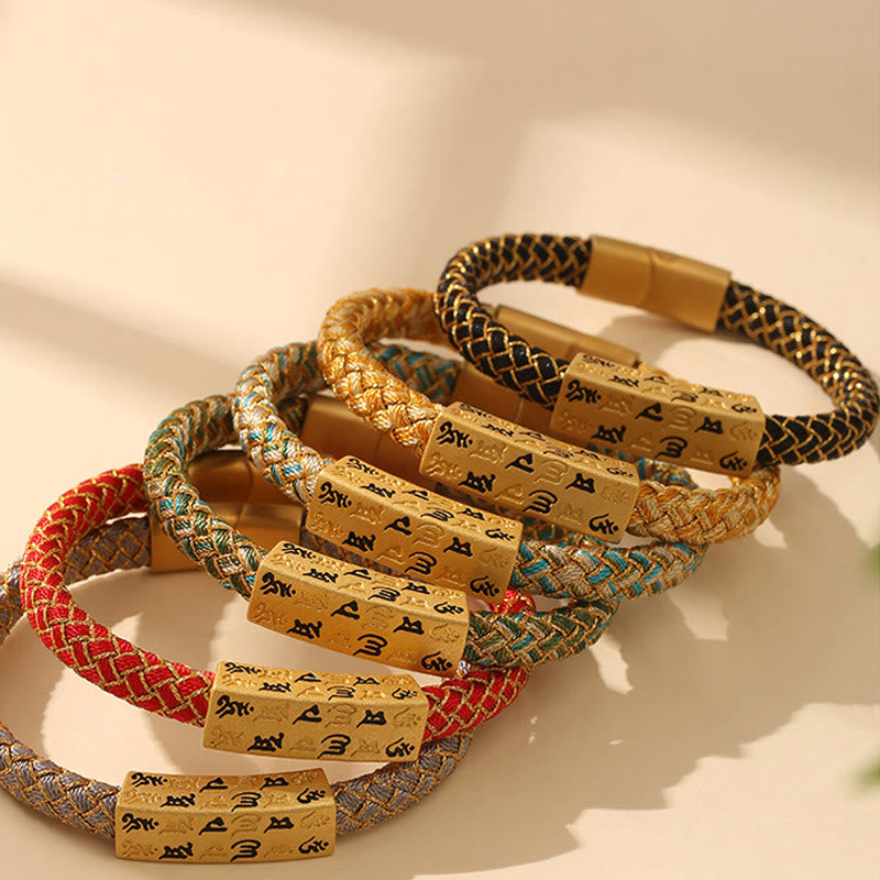 Fortune Jewel Tibetan Om Mani Padme Hum Various Colors Rope Gold Thread Diamond Knot Luck Buckle Bracelet