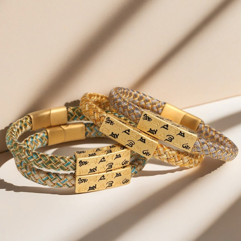 Fortune Jewel Tibetan Om Mani Padme Hum Various Colors Rope Gold Thread Diamond Knot Luck Buckle Bracelet