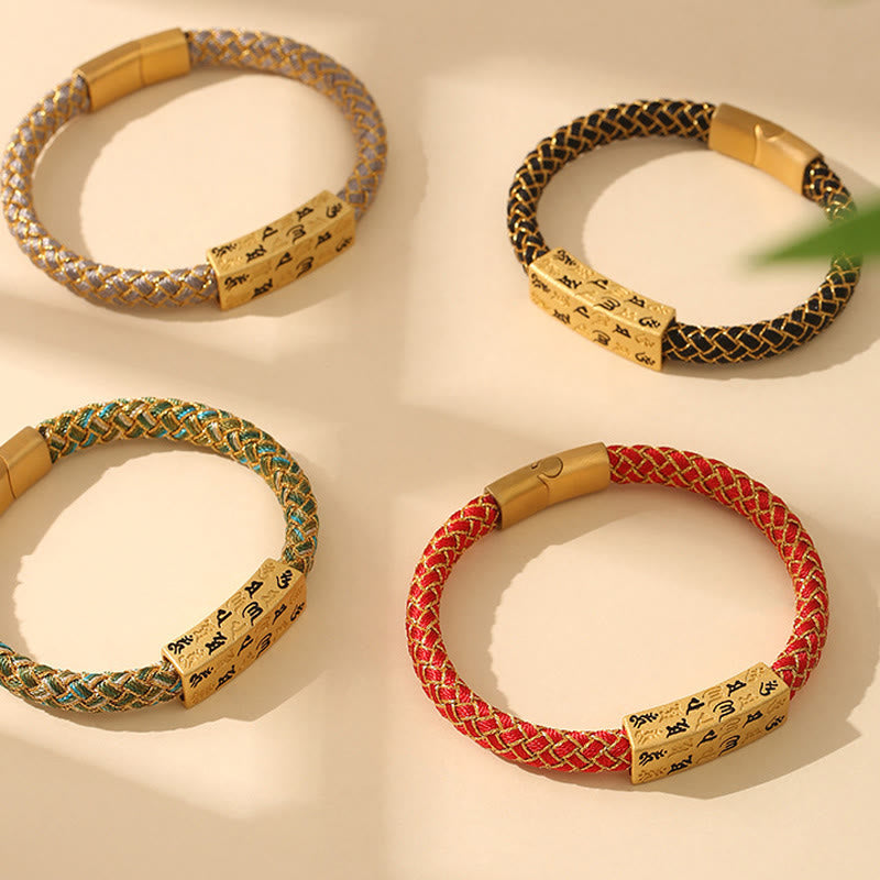 Fortune Jewel Tibetan Om Mani Padme Hum Various Colors Rope Gold Thread Diamond Knot Luck Buckle Bracelet