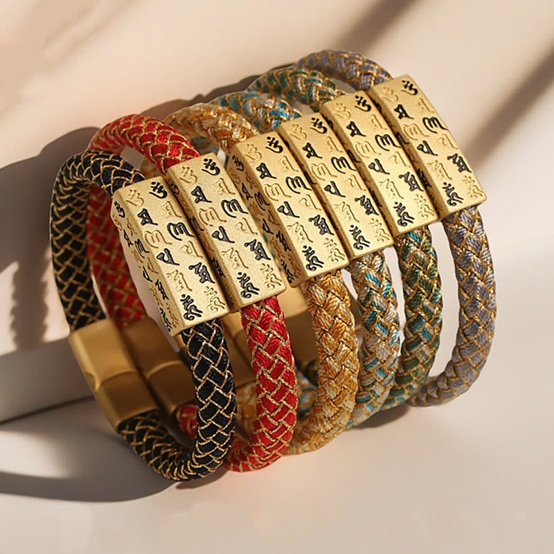 Fortune Jewel Tibetan Om Mani Padme Hum Various Colors Rope Gold Thread Diamond Knot Luck Buckle Bracelet