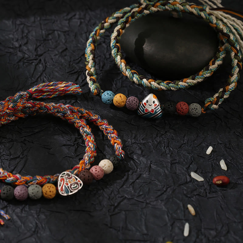 Fortune Jewel Dragon Boat Festival Colorful Rope Lava Rock Fu Character Rice Dumplings Luck Braided Bracelet