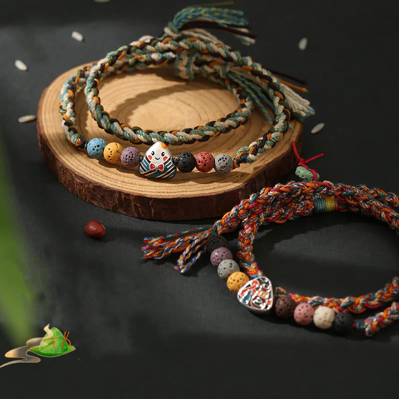 Fortune Jewel Dragon Boat Festival Colorful Rope Lava Rock Fu Character Rice Dumplings Luck Braided Bracelet