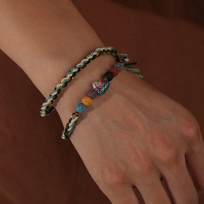 Fortune Jewel Dragon Boat Festival Colorful Rope Lava Rock Fu Character Rice Dumplings Luck Braided Bracelet