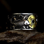 Fortune Jewel Adjustable Opening 925 Sterling Silver Lucky Koi Fish Copper Coin Auspicious Clouds Wealth Ring