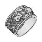 Fortune Jewel Adjustable Opening 925 Sterling Silver Lucky Koi Fish Copper Coin Auspicious Clouds Wealth Ring