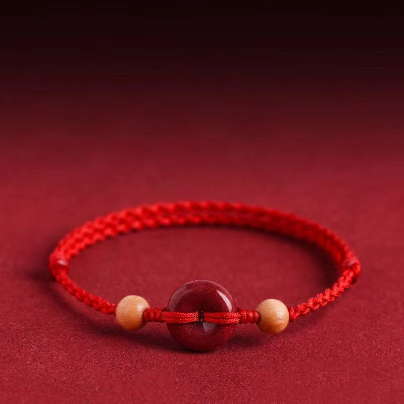 Fortune Jewel Peach Wood Peace Buckle Cinnabar Wealth String Bracelet Anklet