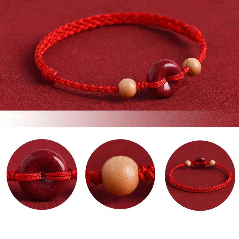 Fortune Jewel Peach Wood Peace Buckle Cinnabar Wealth String Bracelet Anklet