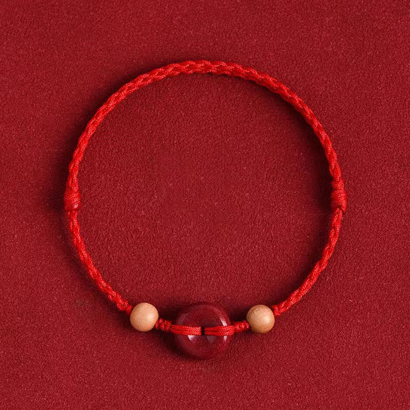 Fortune Jewel Peach Wood Peace Buckle Cinnabar Wealth String Bracelet Anklet