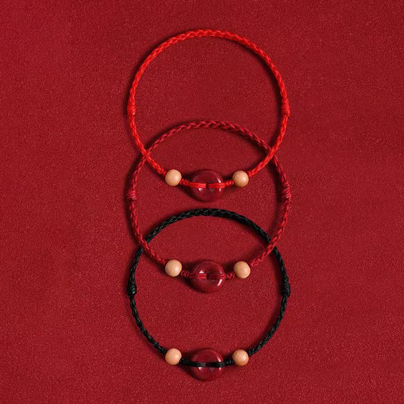 Fortune Jewel Peach Wood Peace Buckle Cinnabar Wealth String Bracelet Anklet