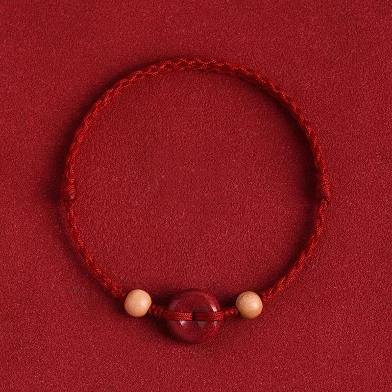 Fortune Jewel Peach Wood Peace Buckle Cinnabar Wealth String Bracelet Anklet