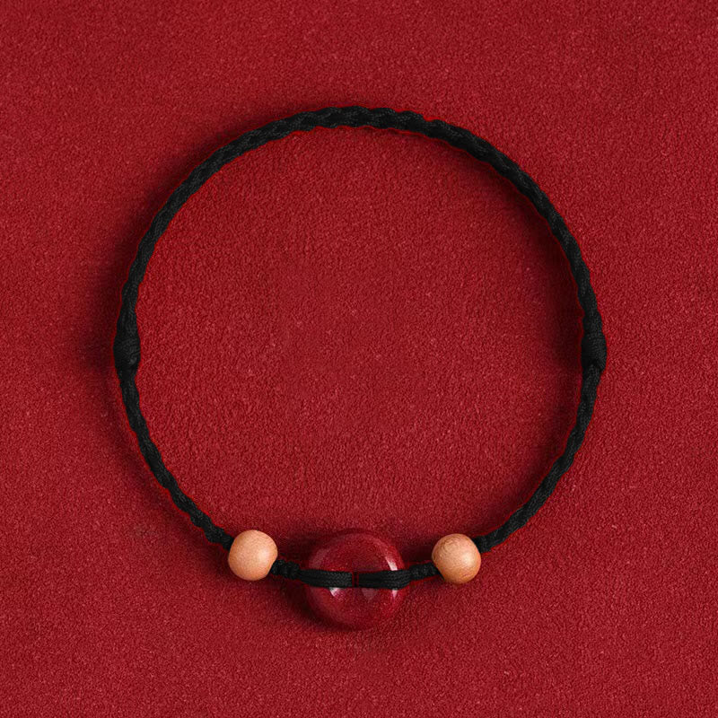 Fortune Jewel Peach Wood Peace Buckle Cinnabar Wealth String Bracelet Anklet