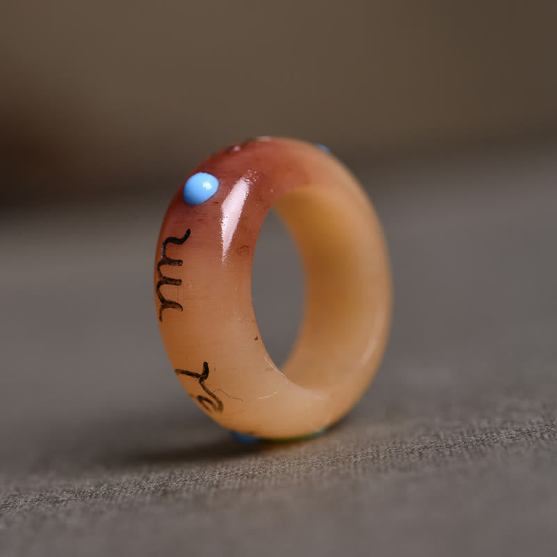 Fortune Jewel Camel Bone Om Mani Padme Hum Carving Protection Ring