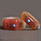 Fortune Jewel Camel Bone Om Mani Padme Hum Carving Protection Ring