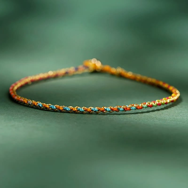 Fortune Jewel Colorful Rope Luck Coin Bead Abundance Extra Thin Braided Bracelet