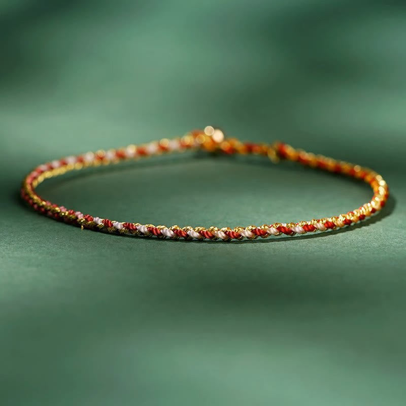 Fortune Jewel Colorful Rope Luck Coin Bead Abundance Extra Thin Braided Bracelet
