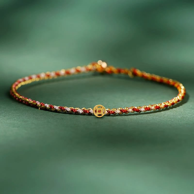 Fortune Jewel Colorful Rope Luck Coin Bead Abundance Extra Thin Braided Bracelet