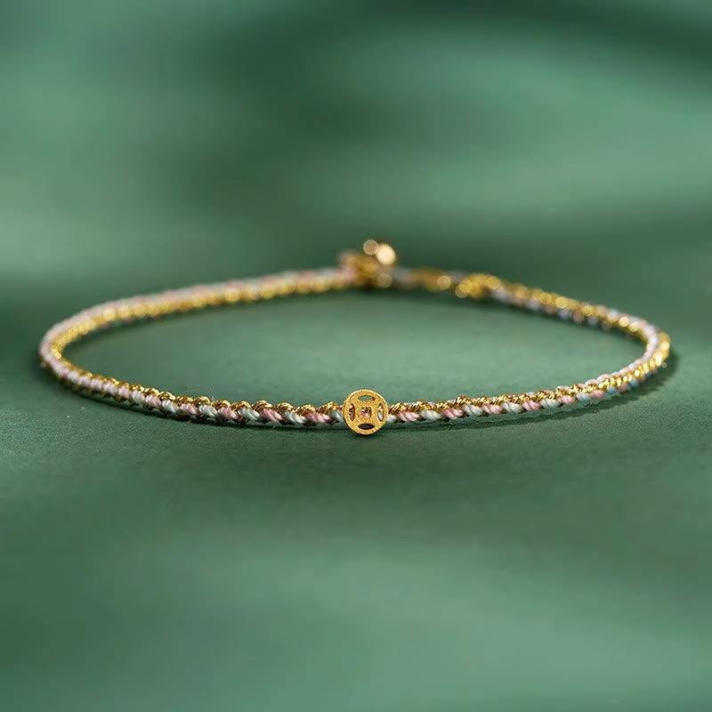 Fortune Jewel Colorful Rope Luck Coin Bead Abundance Extra Thin Braided Bracelet
