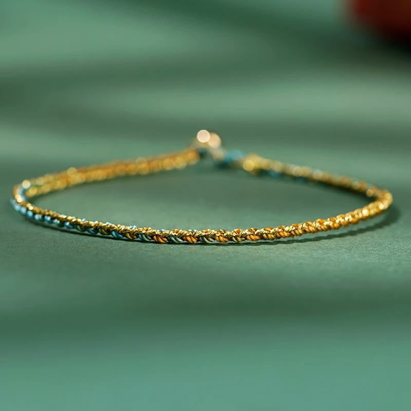 Fortune Jewel Colorful Rope Luck Coin Bead Abundance Extra Thin Braided Bracelet