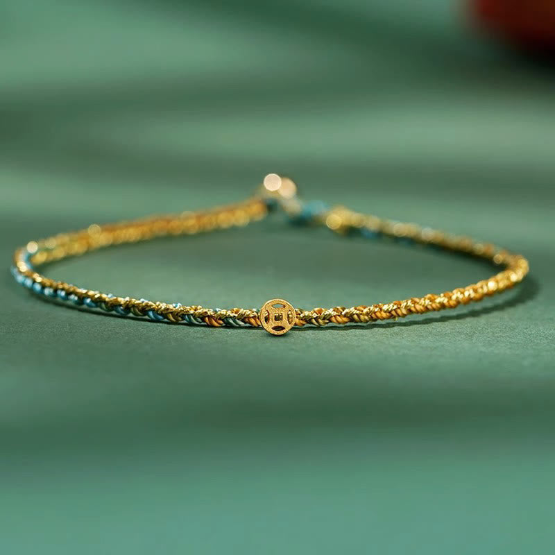 Fortune Jewel Colorful Rope Luck Coin Bead Abundance Extra Thin Braided Bracelet