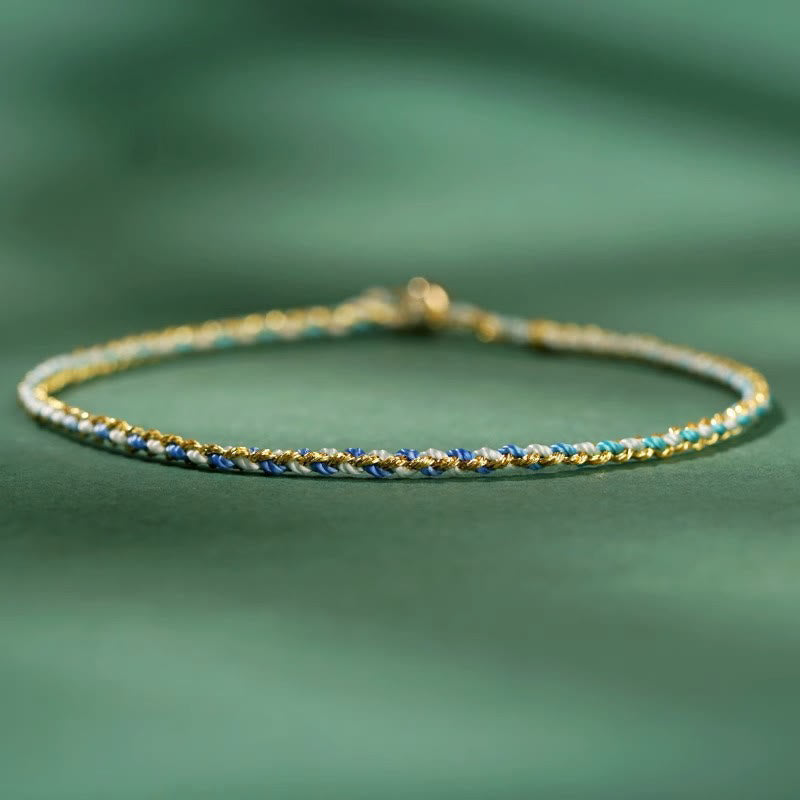 Fortune Jewel Colorful Rope Luck Coin Bead Abundance Extra Thin Braided Bracelet