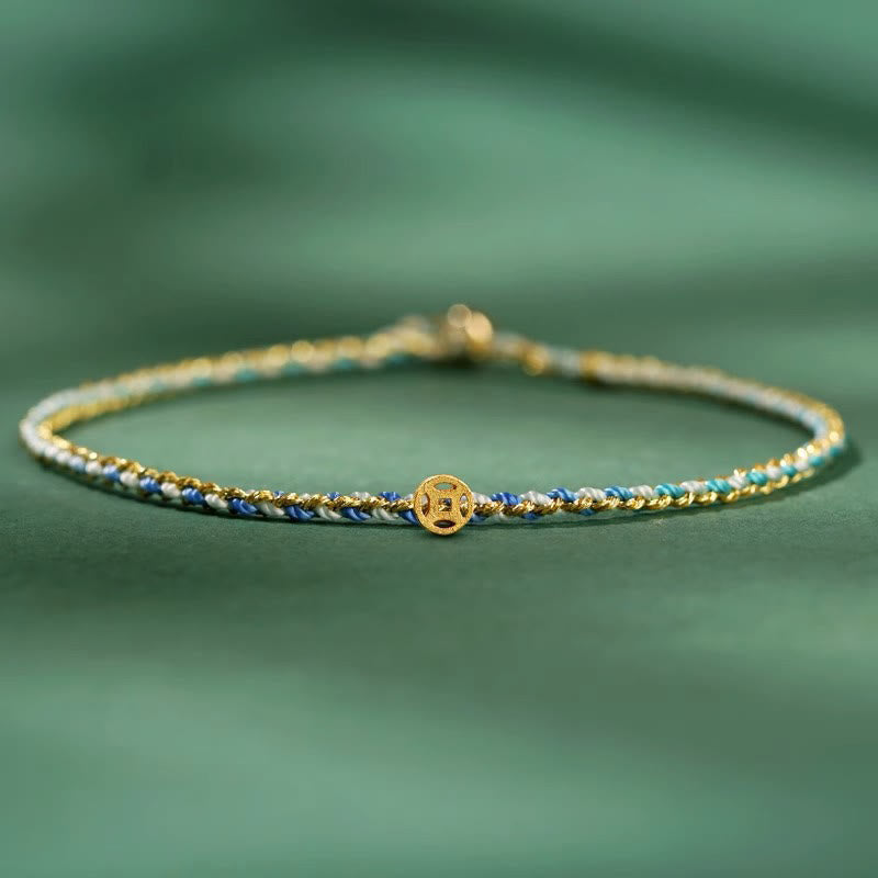 Fortune Jewel Colorful Rope Luck Coin Bead Abundance Extra Thin Braided Bracelet