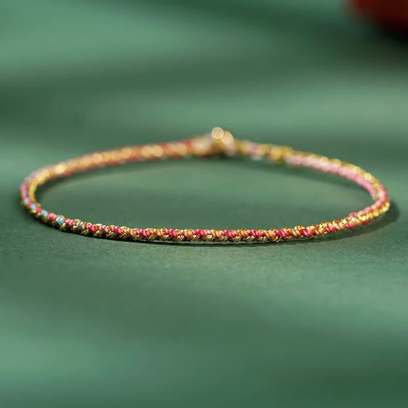 Fortune Jewel Colorful Rope Luck Coin Bead Abundance Extra Thin Braided Bracelet