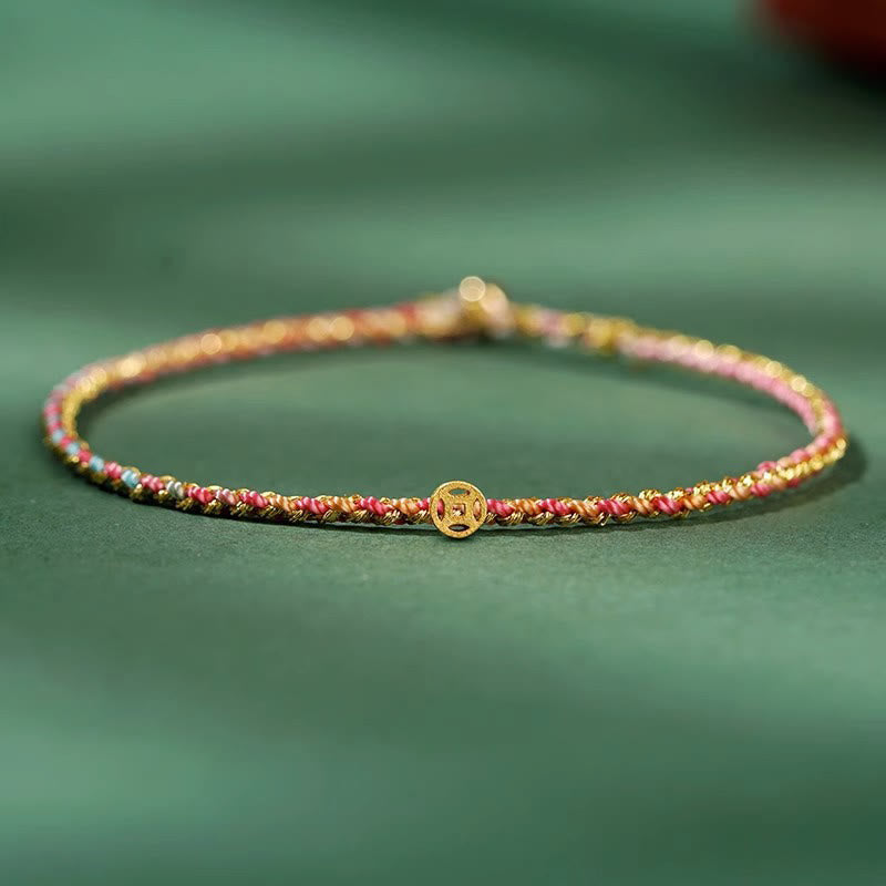 Fortune Jewel Colorful Rope Luck Coin Bead Abundance Extra Thin Braided Bracelet