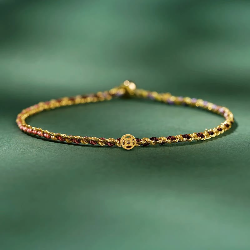 Fortune Jewel Colorful Rope Luck Coin Bead Abundance Extra Thin Braided Bracelet