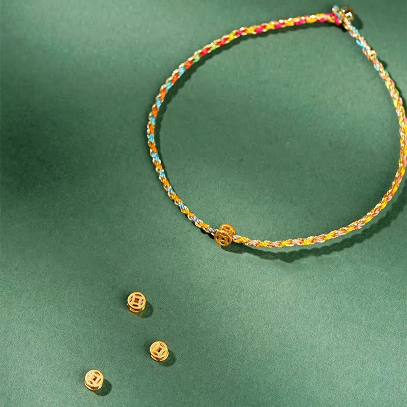 Fortune Jewel Colorful Rope Luck Coin Bead Abundance Extra Thin Braided Bracelet