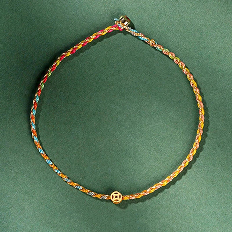 Fortune Jewel Colorful Rope Luck Coin Bead Abundance Extra Thin Braided Bracelet
