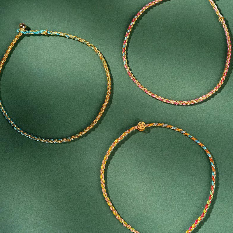 Fortune Jewel Colorful Rope Luck Coin Bead Abundance Extra Thin Braided Bracelet