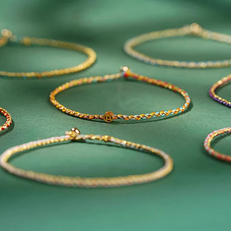 Fortune Jewel Colorful Rope Luck Coin Bead Abundance Extra Thin Braided Bracelet