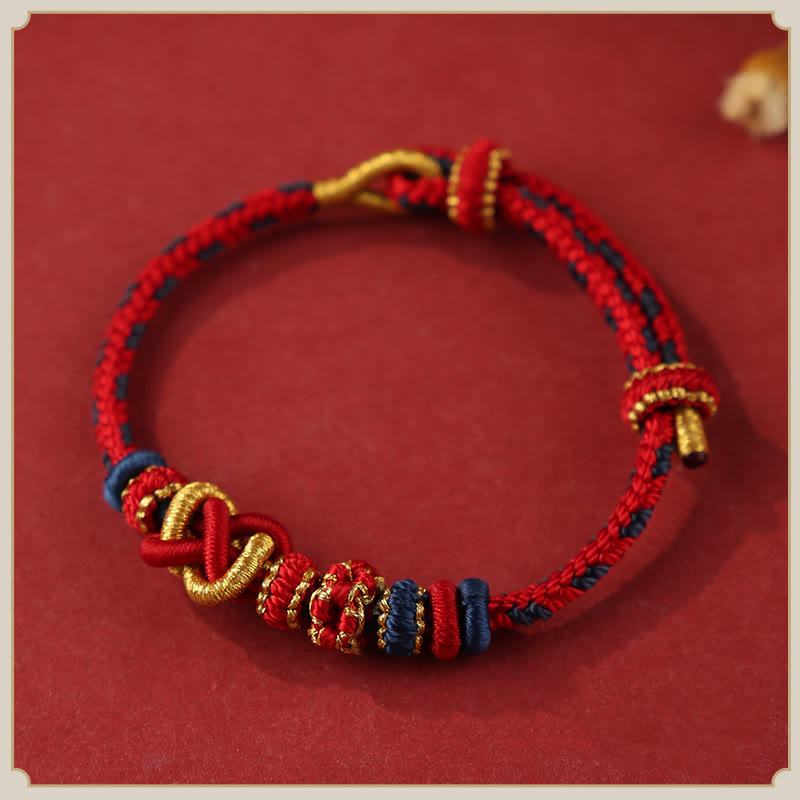 Fortune Jewel Handcrafted Peach Blossom Peace Knot Colorful Rope Adjustable Bracelet