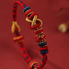 Fortune Jewel Handcrafted Peach Blossom Peace Knot Colorful Rope Adjustable Bracelet
