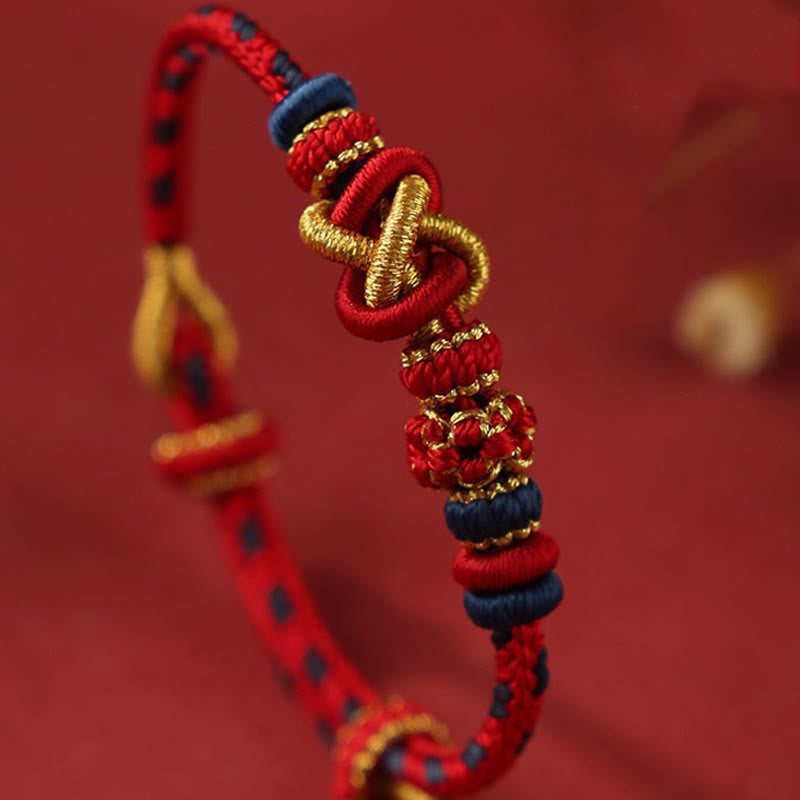 Fortune Jewel Handcrafted Peach Blossom Peace Knot Colorful Rope Adjustable Bracelet