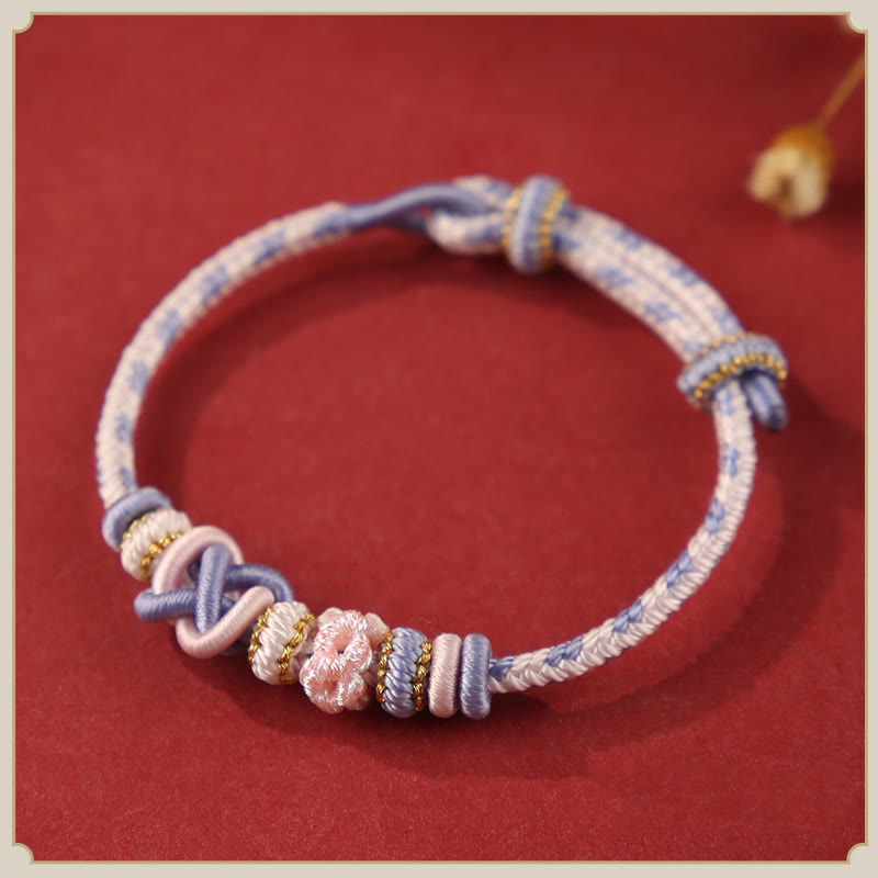 Fortune Jewel Handcrafted Peach Blossom Peace Knot Colorful Rope Adjustable Bracelet