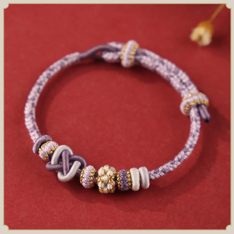 Fortune Jewel Handcrafted Peach Blossom Peace Knot Colorful Rope Adjustable Bracelet