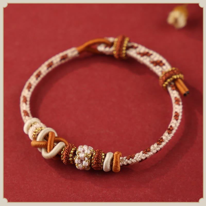 Fortune Jewel Handcrafted Peach Blossom Peace Knot Colorful Rope Adjustable Bracelet