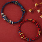 Fortune Jewel Handcrafted Peach Blossom Peace Knot Colorful Rope Adjustable Bracelet