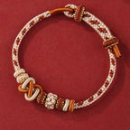 Fortune Jewel Handcrafted Peach Blossom Peace Knot Colorful Rope Adjustable Bracelet