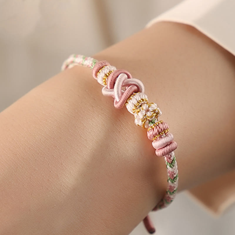 Fortune Jewel Handcrafted Peach Blossom Peace Knot Colorful Rope Adjustable Bracelet